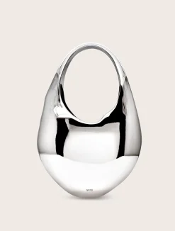 Lillian Face Crescent Top Handle Bag - Silver