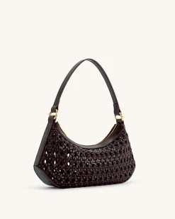 Lily Faux Bamboo Woven Shoulder Bag - Deep Claret