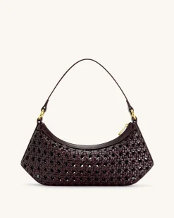 Lily Faux Bamboo Woven Shoulder Bag - Deep Claret