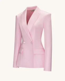 Lily Satin Double-Breasted Blazer Suit - Pink