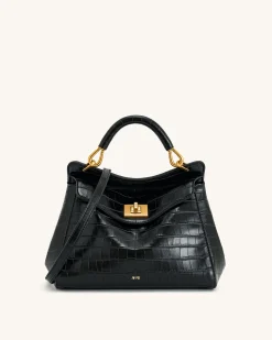 Lucia Classic Top Handbag - Black Croc