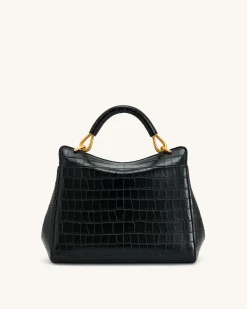 Lucia Classic Top Handbag - Black Croc