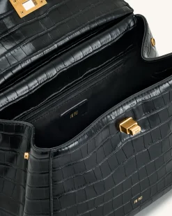 Lucia Classic Top Handbag - Black Croc