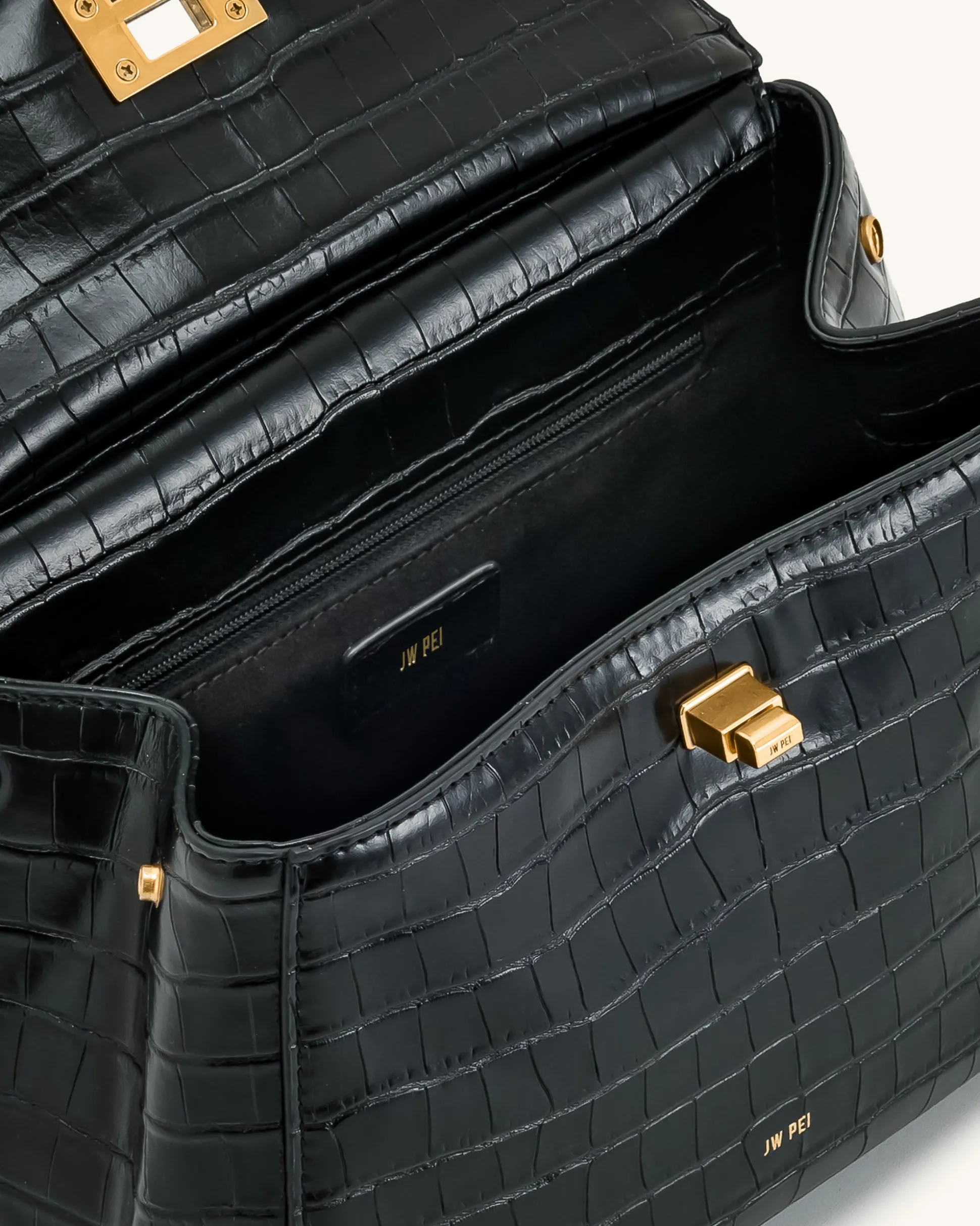 Lucia Classic Top Handbag - Black Croc