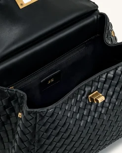 Lucia Classic Top Handle Woven Bag - Black
