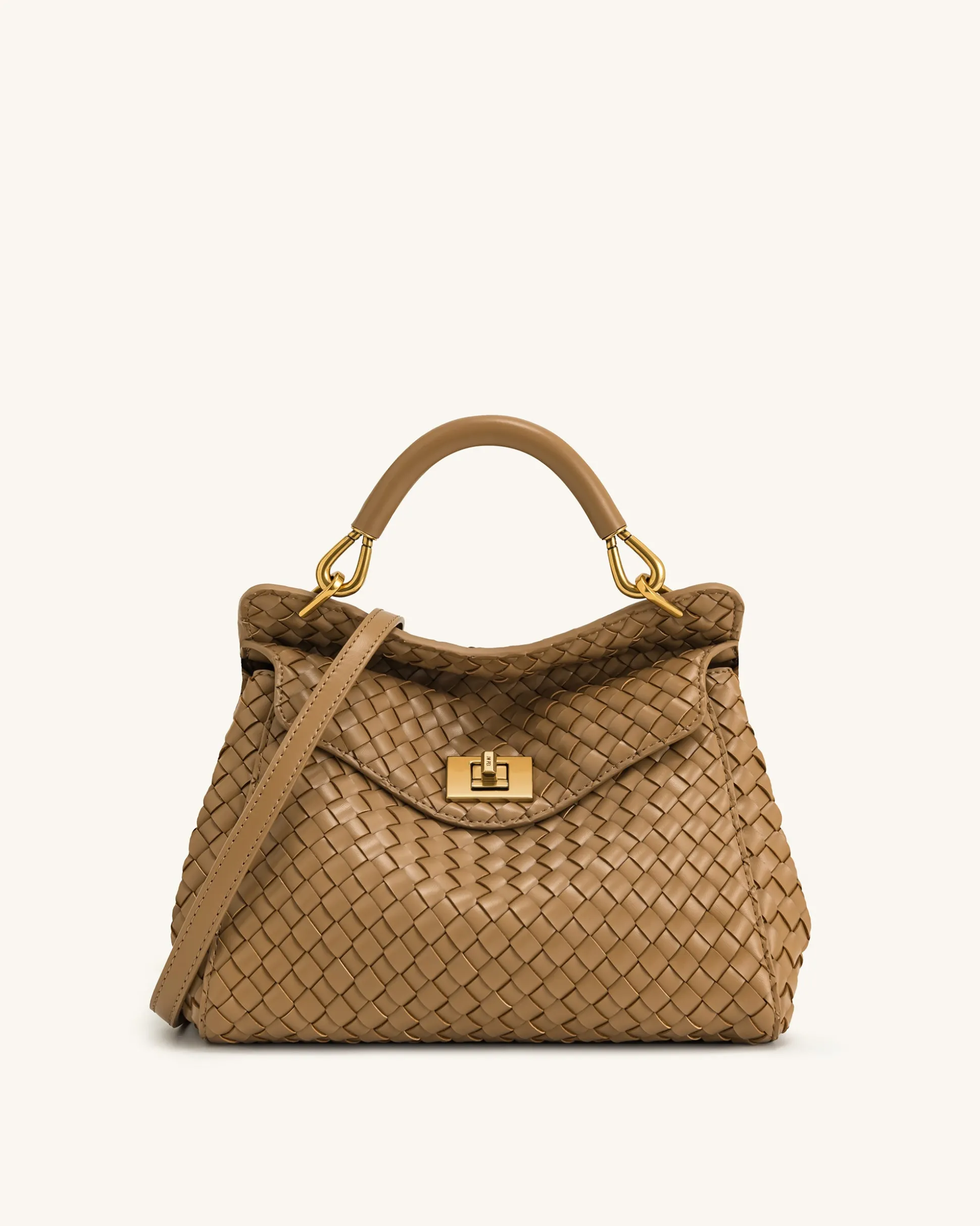 Lucia Classic Top Handle Woven Bag - Brown