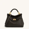Lucia Classic Top Handle Woven Bag - Dark Brown