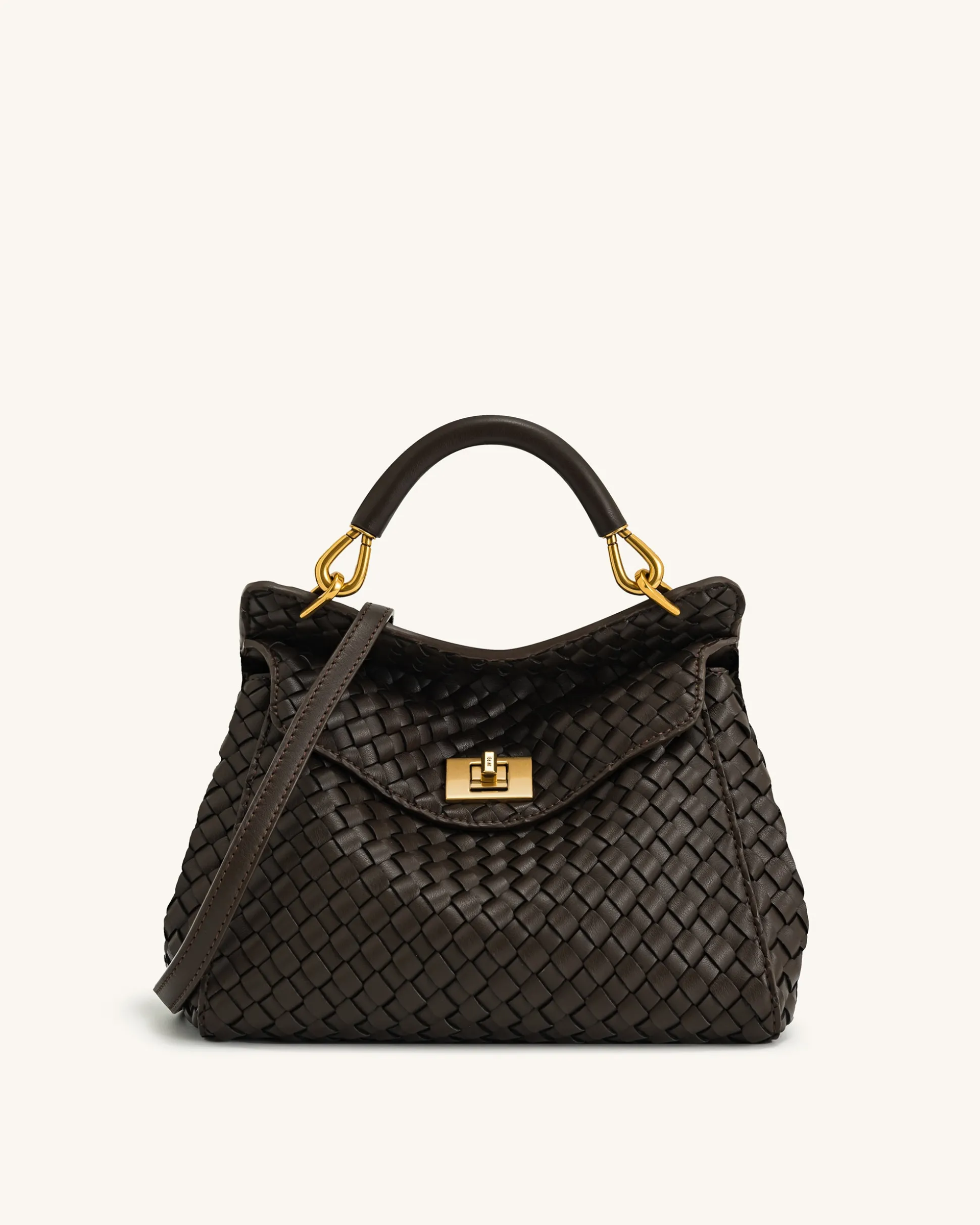 Lucia Classic Top Handle Woven Bag - Dark Brown