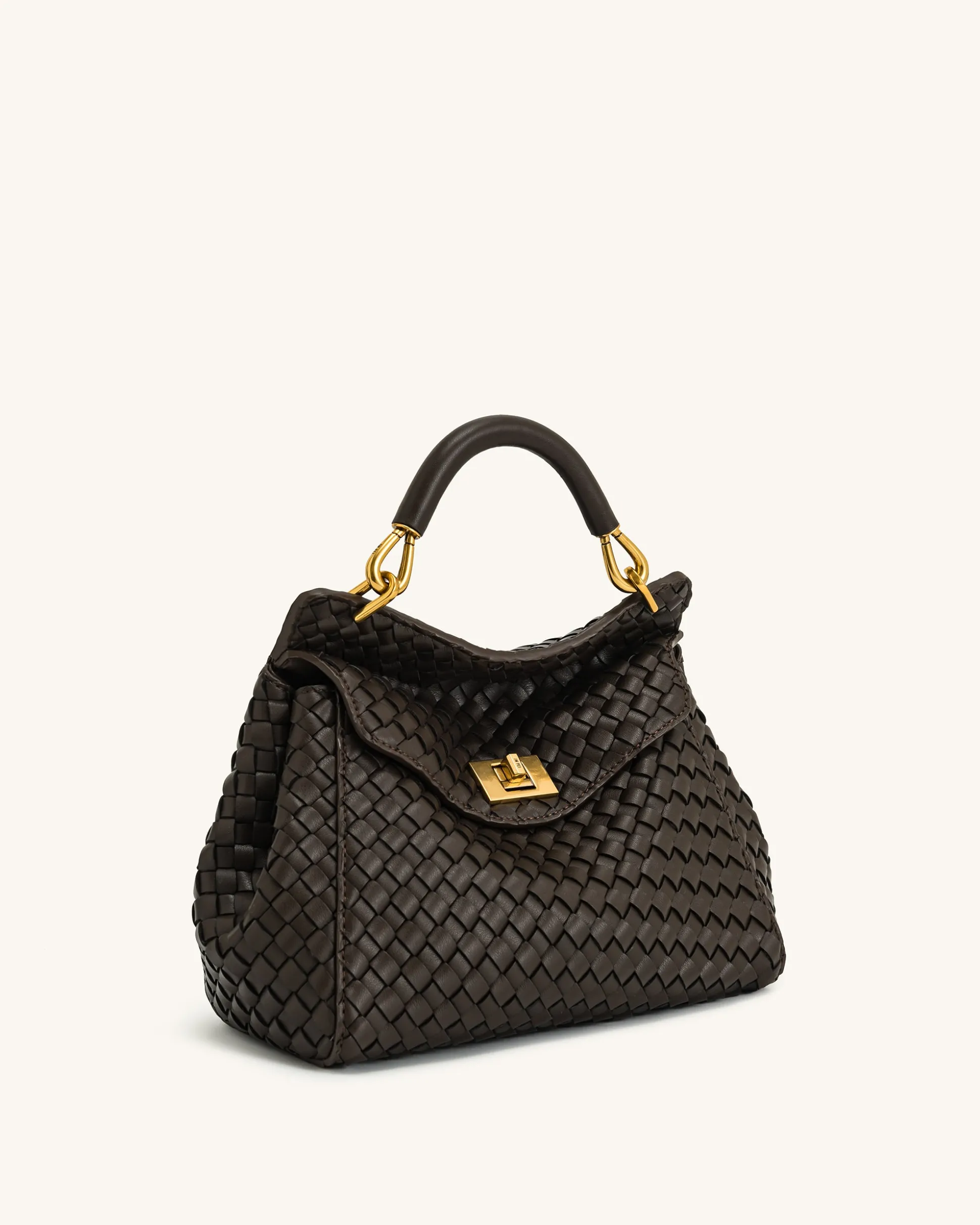 Lucia Classic Top Handle Woven Bag - Dark Brown