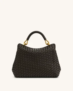 Lucia Classic Top Handle Woven Bag - Dark Brown