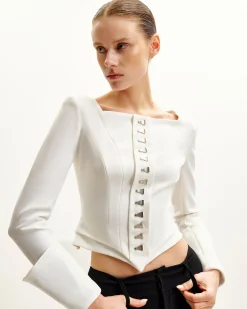 Lydia Corset-Inspired Blazer - White