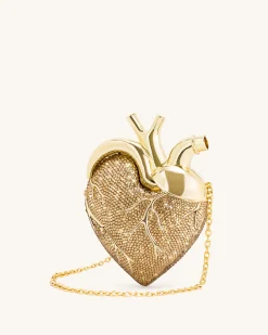 Maren Artificial Crystal Heart Shaped Bag - Gold