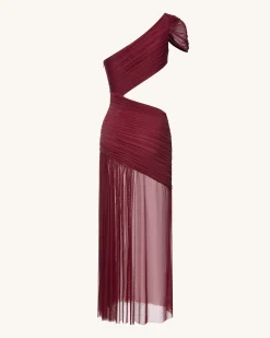 Mia Pleated Mesh Dress - Burgundy