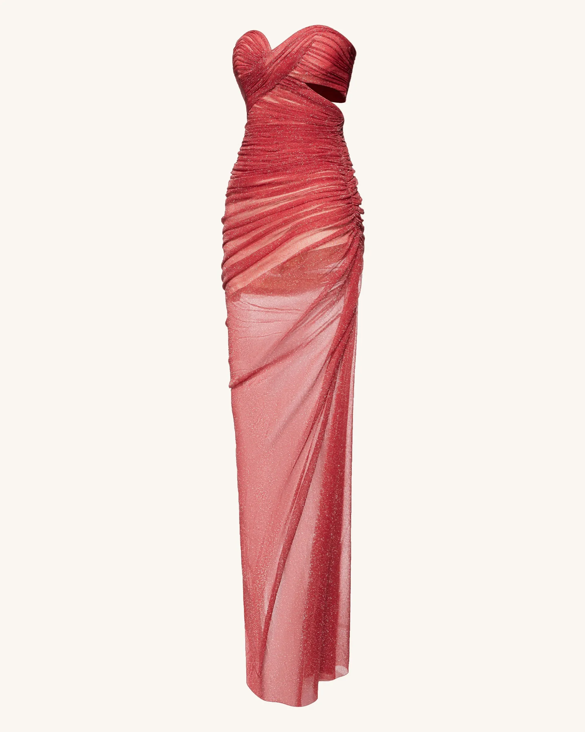 Mia Strapless Sheer Glitter Gown - Scarlet
