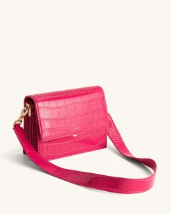 Mini Flap Crossbody - Magenta Croc