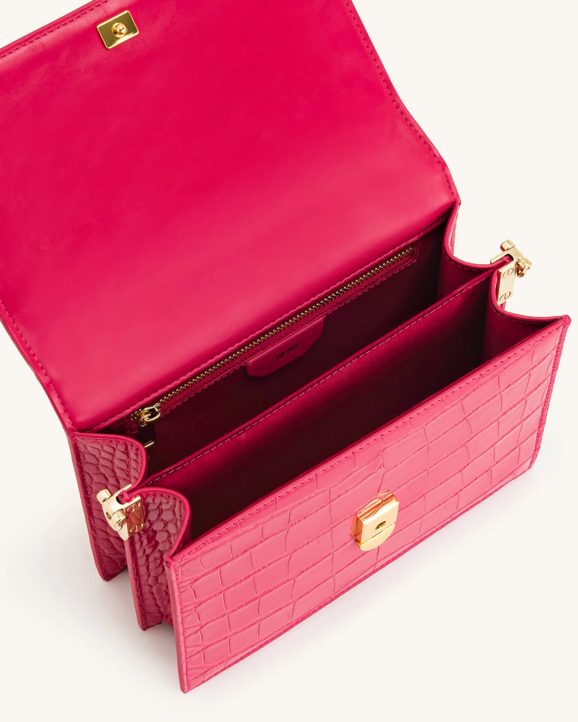 Mini Flap Crossbody - Magenta Croc