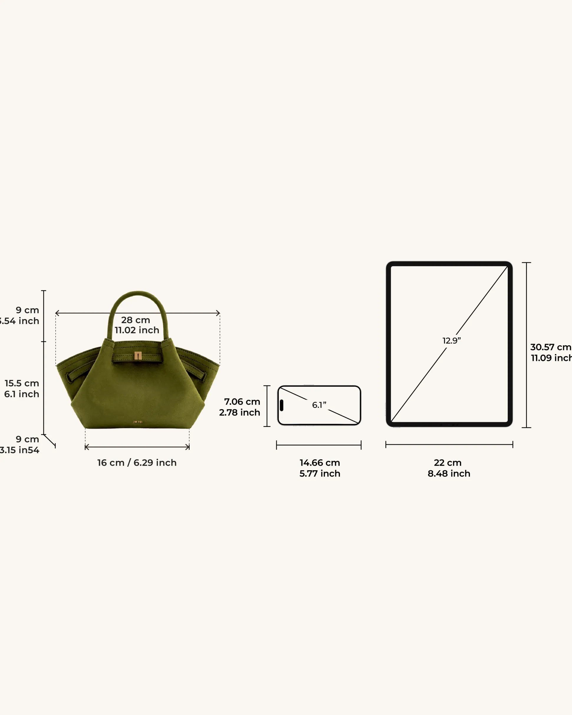 Mini Tote Bag Green Faux Suede Women bag - JW PEI Hana