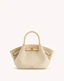 Mini Tote Bag White Faux Suede Women bag Beige - JW PEI Hana