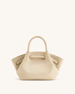Mini Tote Bag White Faux Suede Women bag Beige - JW PEI Hana