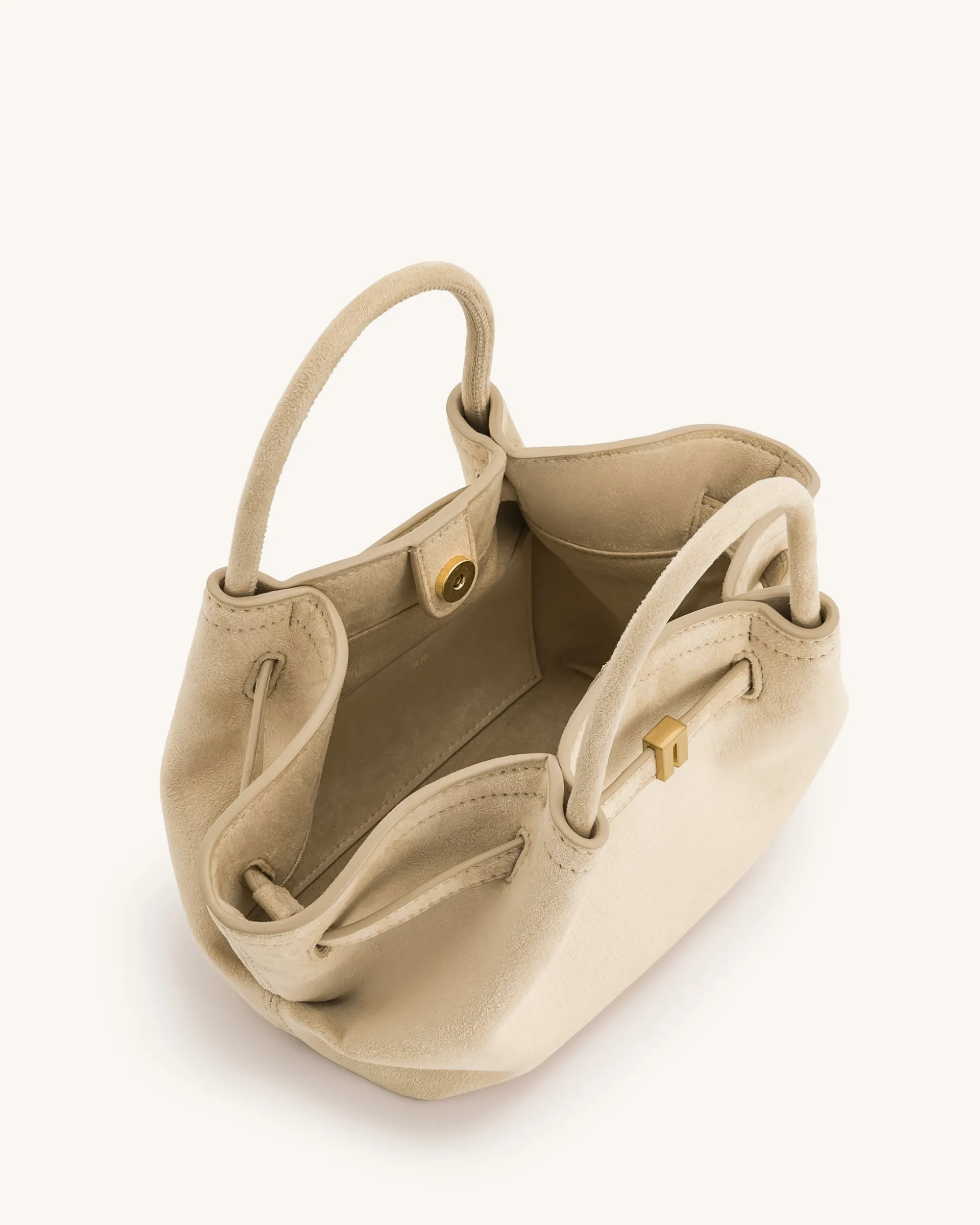 Mini Tote Bag White Faux Suede Women bag Beige - JW PEI Hana