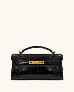 Noor Top Handle Bag - Black Croc