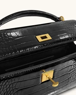 Noor Top Handle Bag - Black Croc