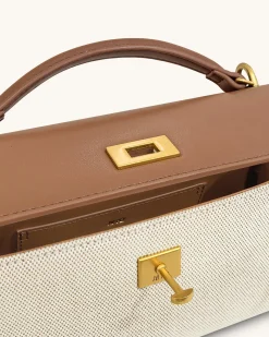 Noor Top Handle Bag - Brown Canvas