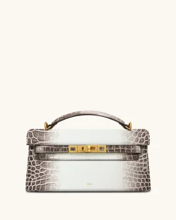 Noor Top Handle Bag - White Croc