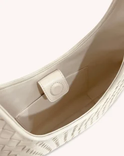 Olivia Hand-Woven Metal Handle Hobo Bag - White