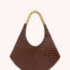 Olivia Hand-Woven Metal Handle Hobo Bag - Brown