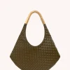 Olivia Hand-Woven Metal Handle Hobo Bag - Olive Green