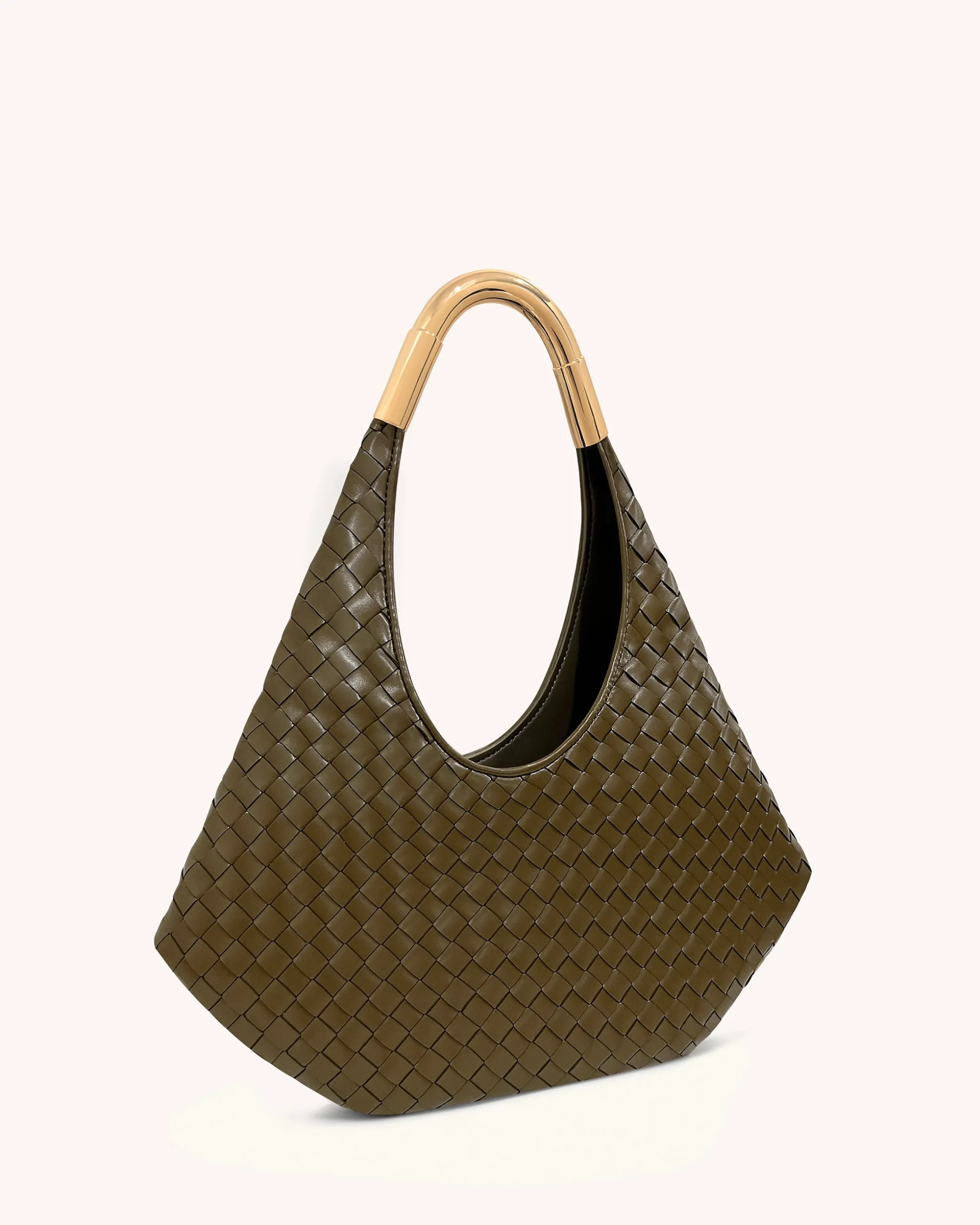 Olivia Hand-Woven Metal Handle Hobo Bag - Olive Green
