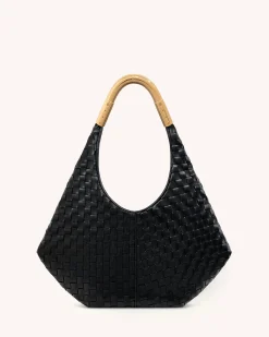 Olivia Hand-Woven Metal Handle Hobo Bag - Black