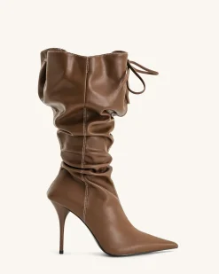 Olivia Leather High Heel Boots - Brown
