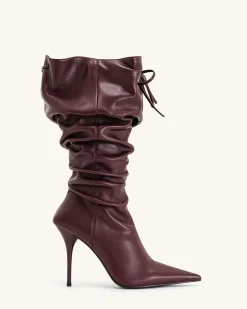 Olivia Leather High Heel Boots - Burgundy