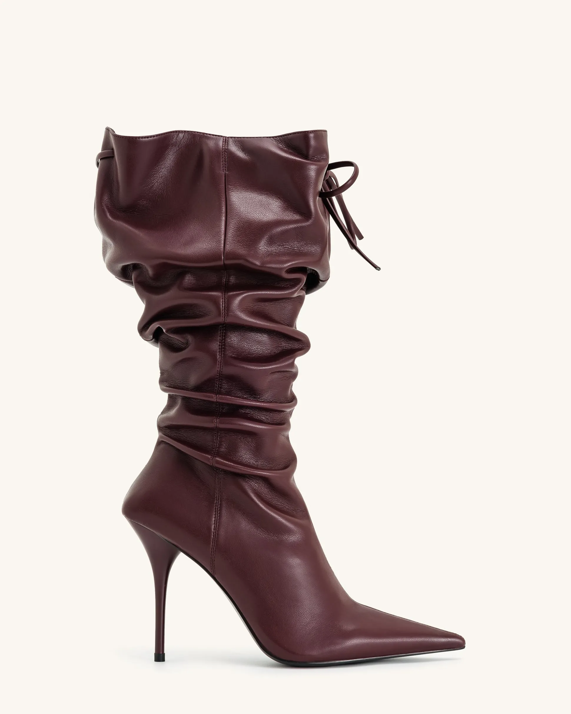 Olivia Leather High Heel Boots - Burgundy