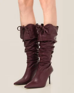 Olivia Leather High Heel Boots - Burgundy