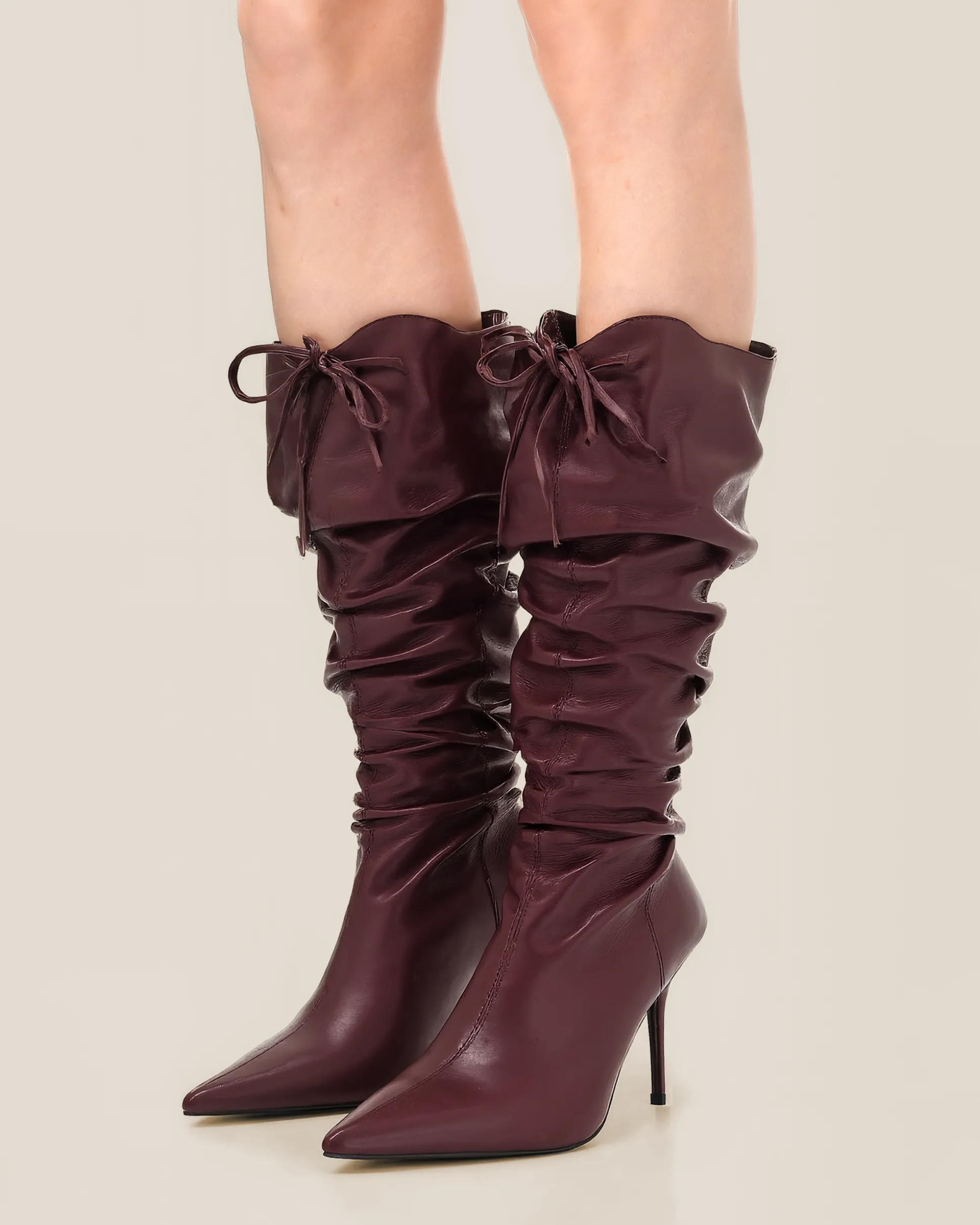 Olivia Leather High Heel Boots - Burgundy
