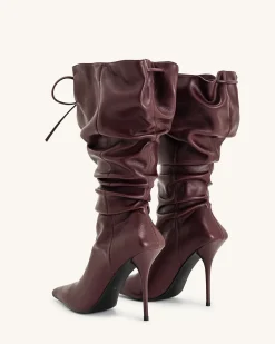 Olivia Leather High Heel Boots - Burgundy