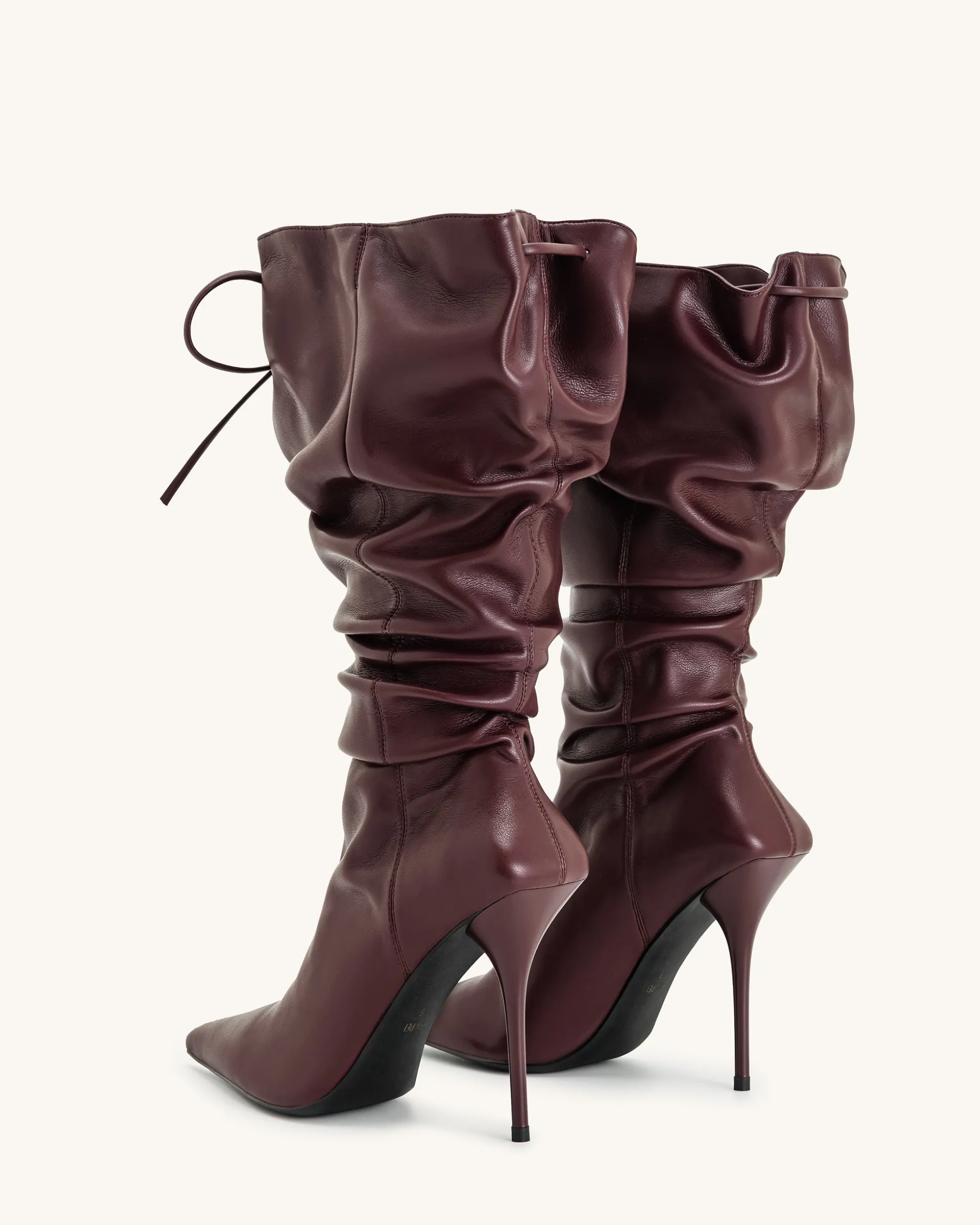 Olivia Leather High Heel Boots - Burgundy