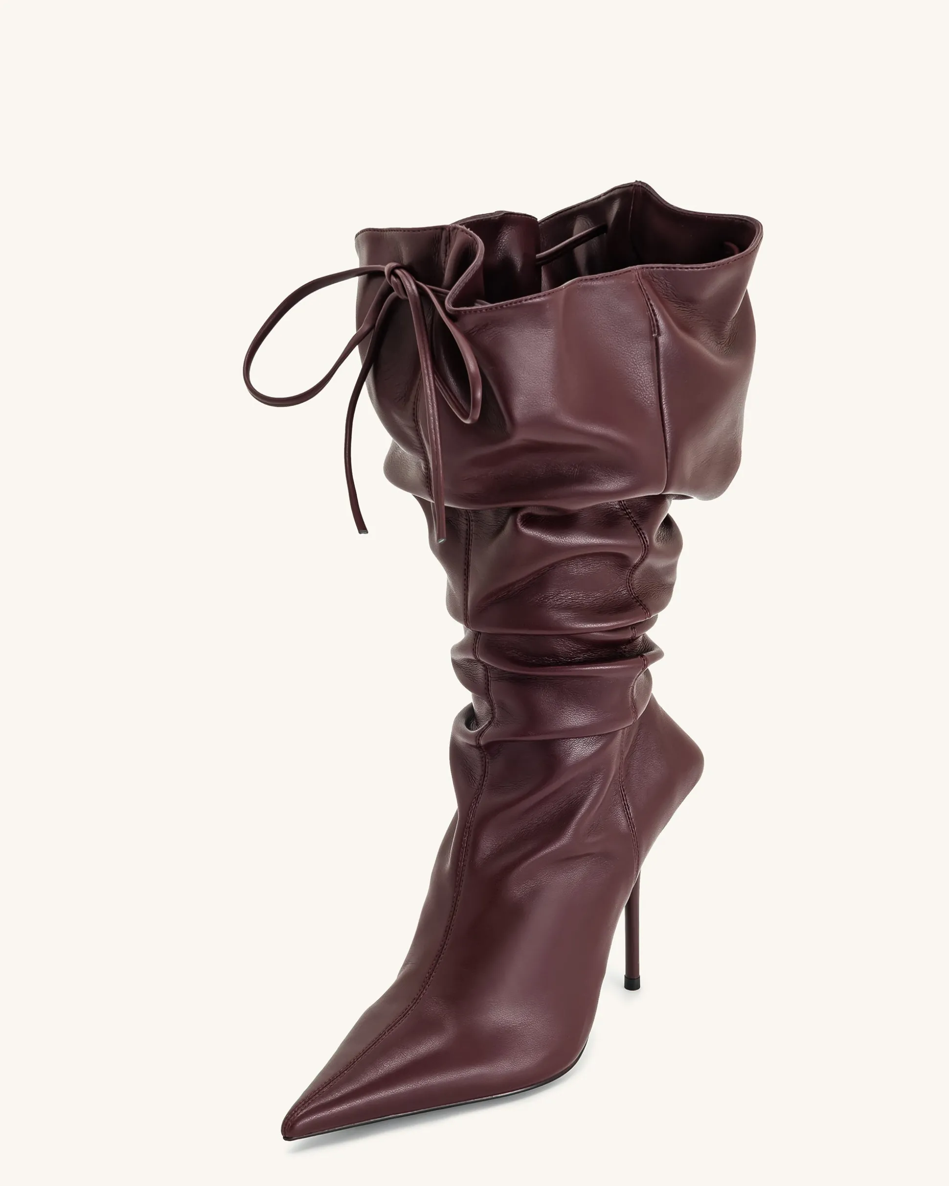 Olivia Leather High Heel Boots - Burgundy