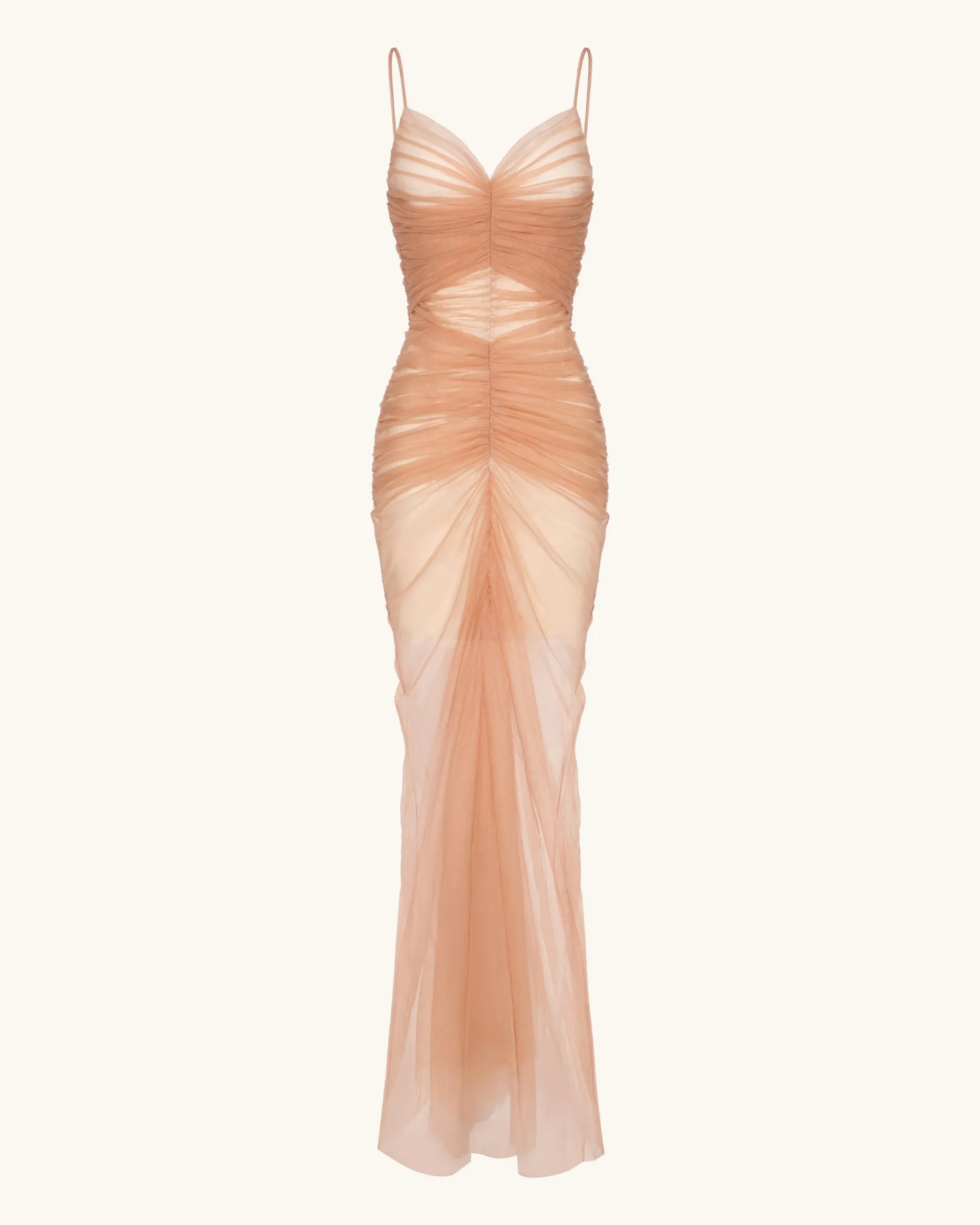 Piper Draped Mesh Evening Gown - Cinnamon