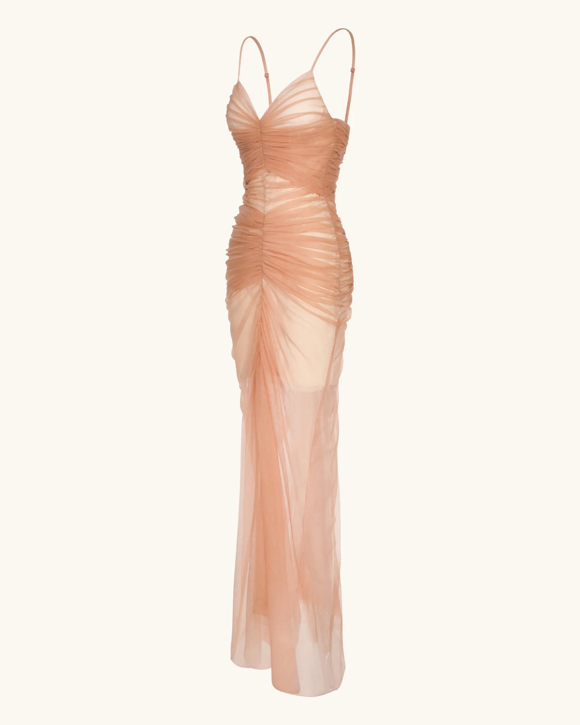 Piper Draped Mesh Evening Gown - Cinnamon