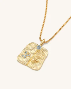 Plantain Fan Pendant Necklace - 18ct Gold Plated & Sea Blue Zircon & G