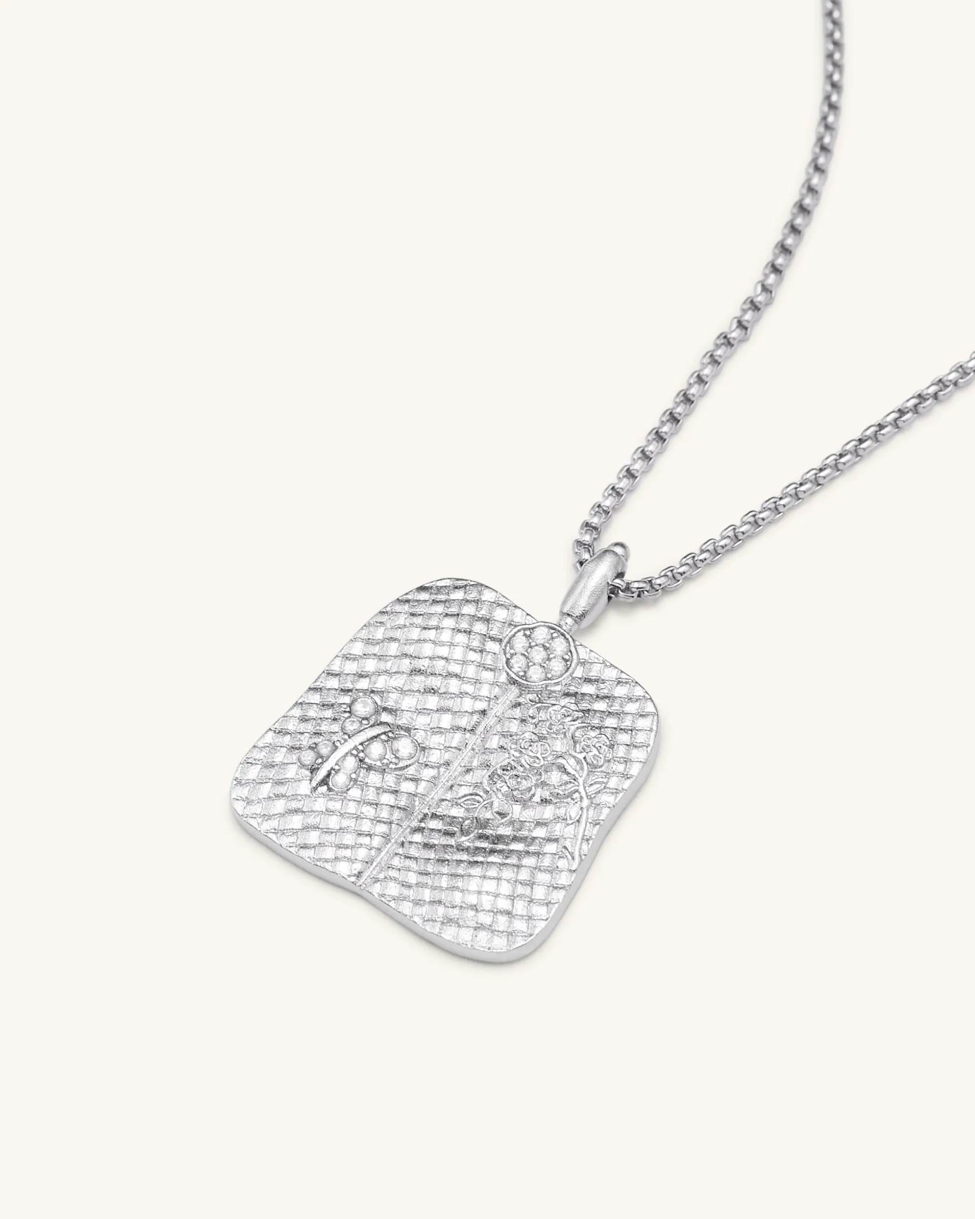 Plantain Fan Pendant Necklace - 18ct White Gold Plated & White Zircon