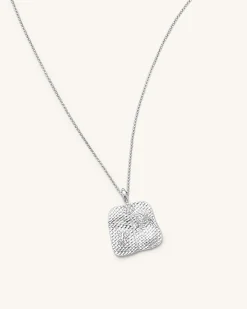 Plantain Fan Pendant Necklace - 18ct White Gold Plated & White Zircon
