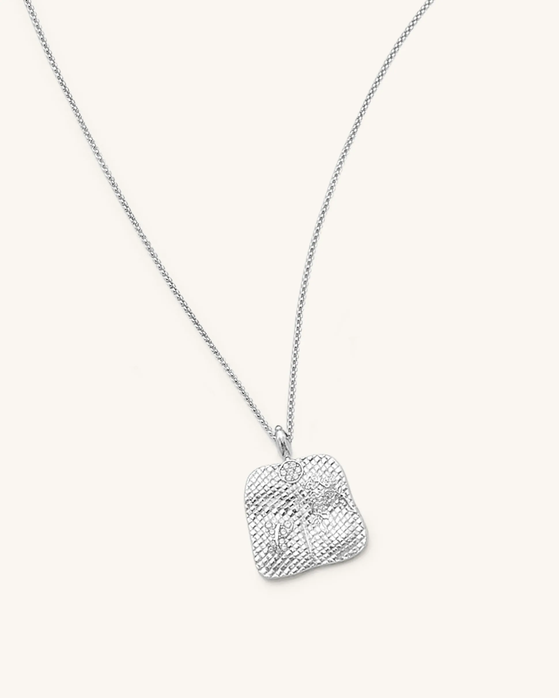 Plantain Fan Pendant Necklace - 18ct White Gold Plated & White Zircon