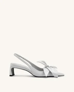 Queena Floral Appliques Slingback Pumps - Silver