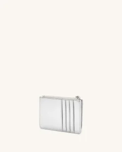 Quinn Metallic Zipped Card Holder - Silver
