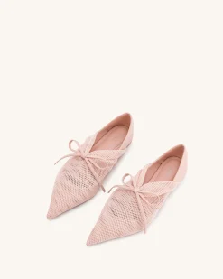Reilly Fishnet Ballerina Flats - Pink Beige